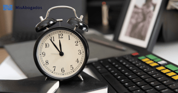 Reloj sobre un escritorio con unos libros y una laptop